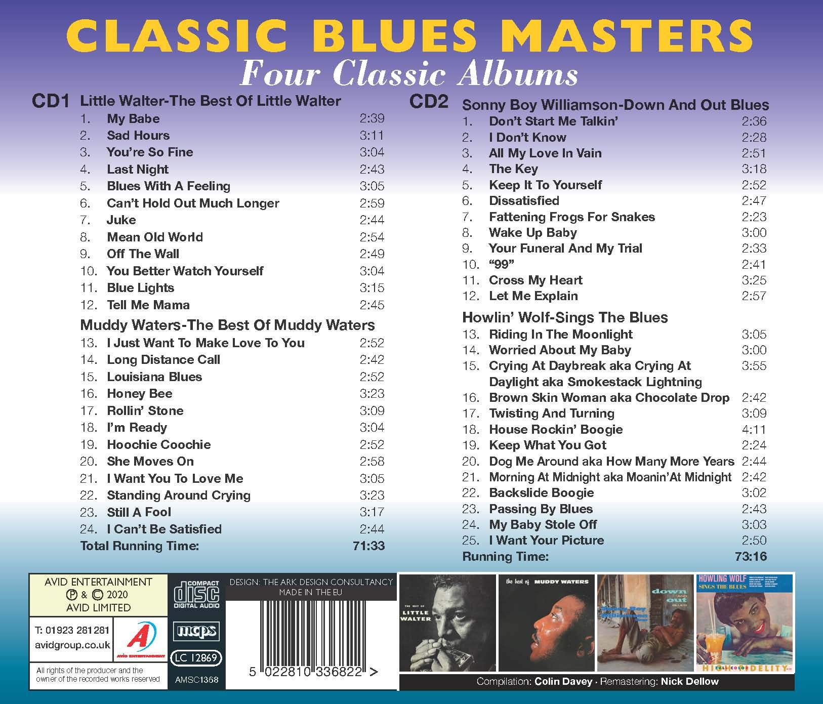 Classic Blues Masters Four Classic Albums Little Walter Muddy Waters Down And Out Blues Sings The Blues