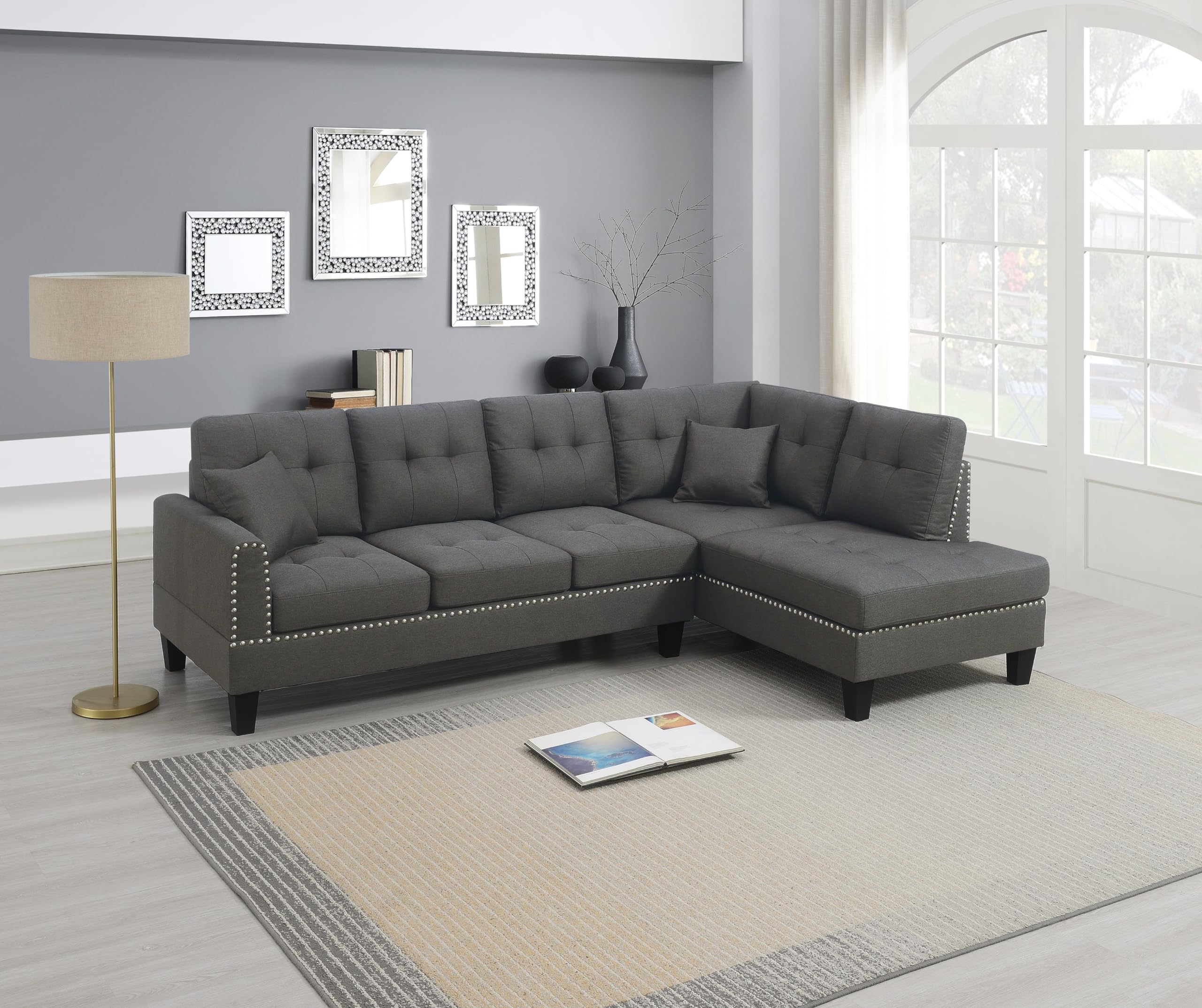 Poundex F8882 Sectional, Dark Coffee