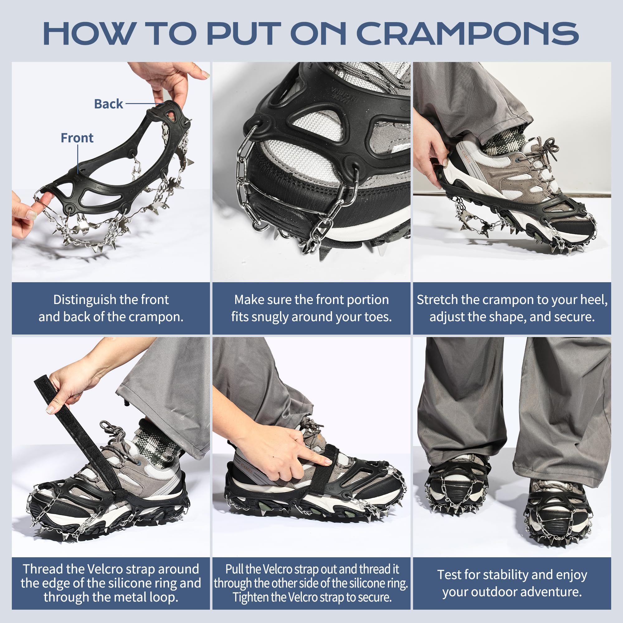 Crampones para Botas de Senderismo, 26 Dientes Tacos de Hielo Inoxidable Crampones Nieve Hielo, Crampones Ligeros Tracción Antideslizante para Botas Zapatos, para Caminar, Senderismo, Escalada