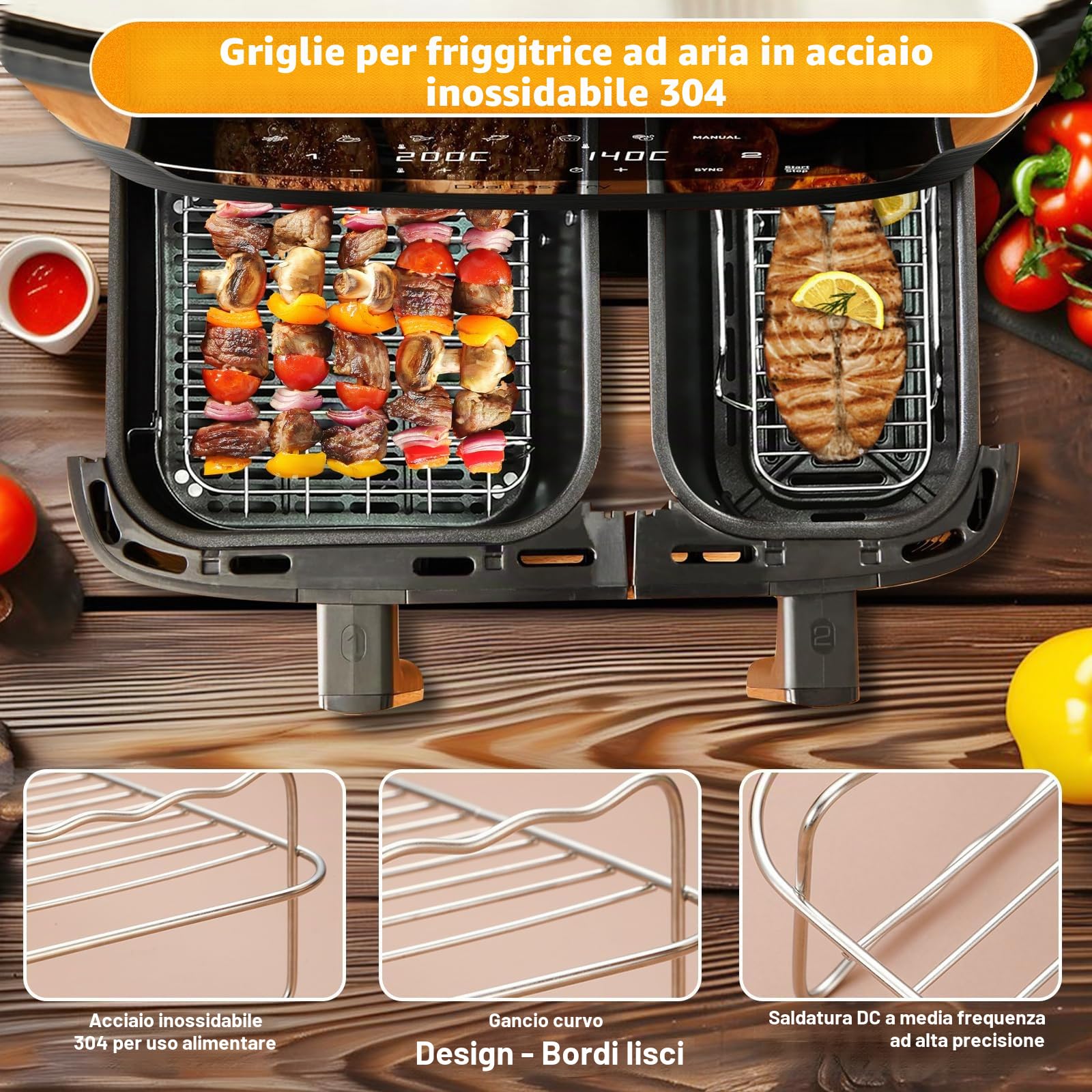 Accessori Friggitrice ad Aria per Moulinex EZ9018 Dual Easy Fry 5,2/3,1L – 23 Pezzi Accessori ad Aria – Riutilizzabile Tappetino in Silicone Griglia, per Moulinex/Tefal 8,3L