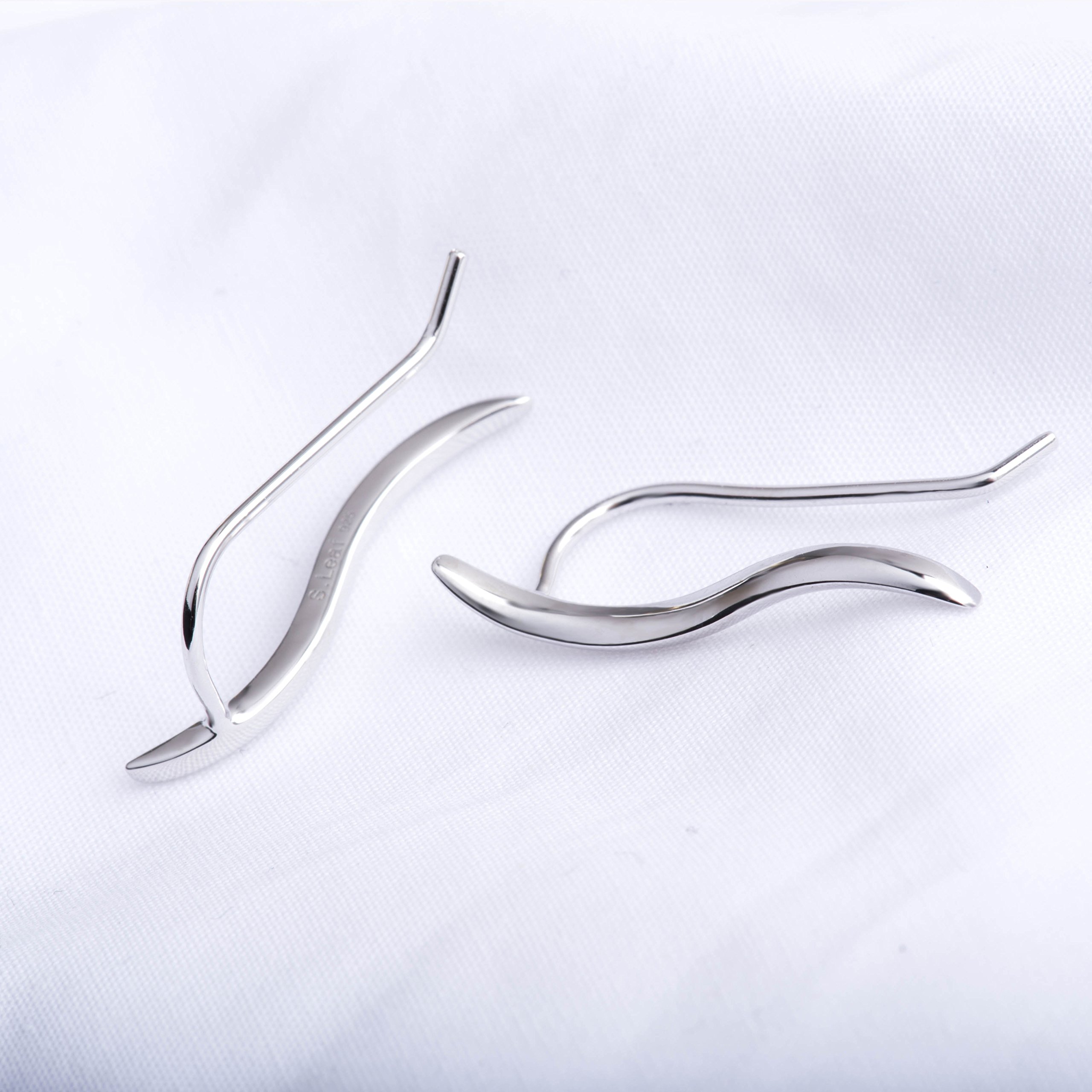 S.Leaf Ohrringe aus Sterlingsilber, Ohrkletterer-Ohrringe, Crawler-Ohrringe, Ohrmanschette, Schmuck für Damen, Größe S Silber