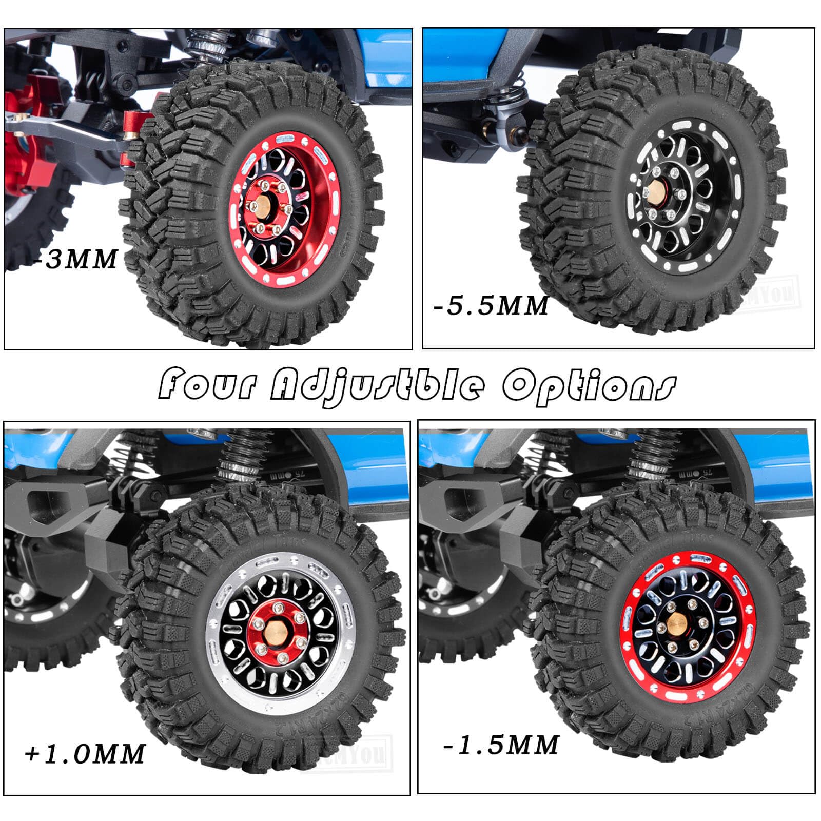 RC 1.2 Beadlock Wheels For TRX4M Crawler - Adjustable 4 Offset Options In Black Aluminum