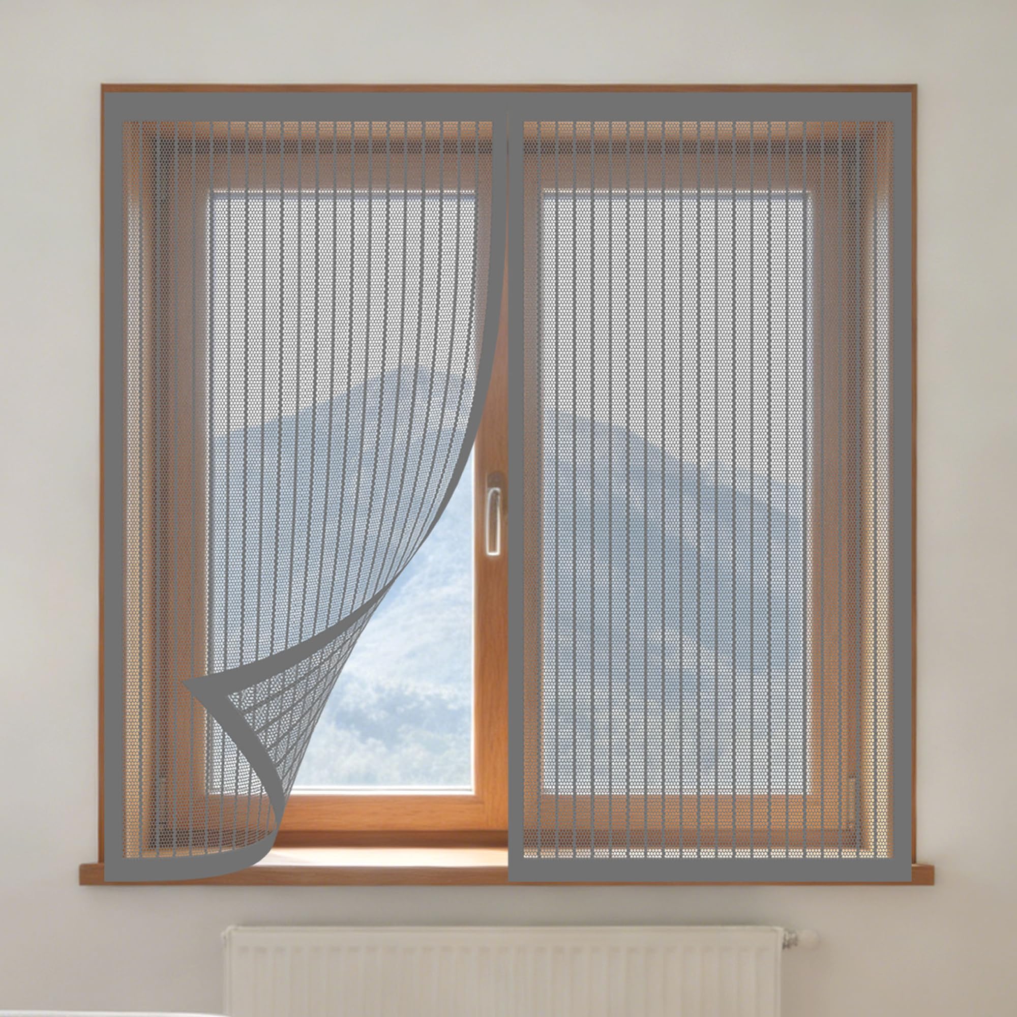 Window Fly Screen 90 x 165 cm Keep Fly Mosquito Out DIY Selfadhesive Insect Mesh Curtain Easy Install for Living Room Bedroom Offfice, Grey