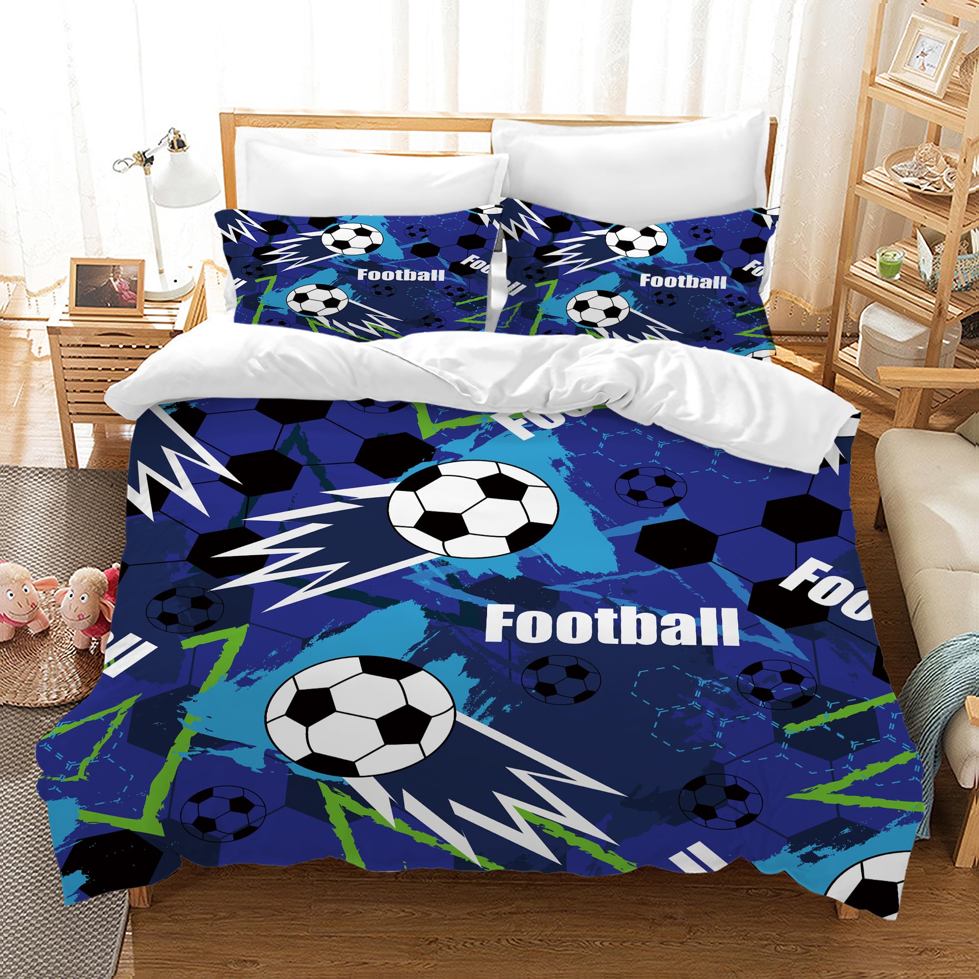 Juego de Ropa de Cama con Estampado de fútbol, Ropa de Cama Infantil de 3 Piezas, Ropa de Cama de Microfibra, Funda nórdica con 2 Fundas de Almohada de 65 x 65 cm (fútbol 03, 220 x 240 cm)
