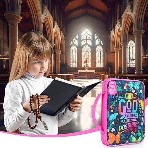 Miniatura 5 de Play Tailor Fundas para la Biblia para mujeres y niñas, con bolsillos grandes, bolsas para Biblia con soporte extraíble para bolígrafos para