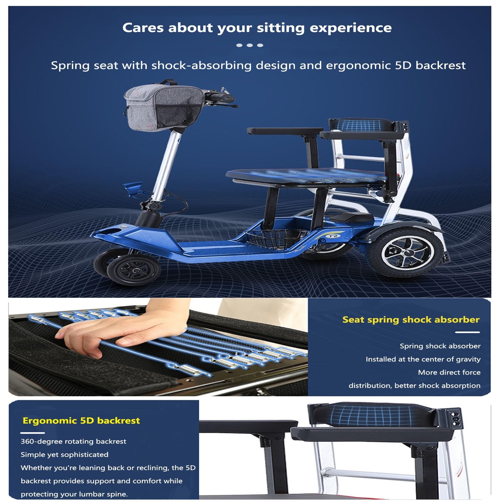 Scooter Per Disabili, Scooter Per Disabili Da Viaggio, Scooter Per Disabili Pieghevoli, Doppie Ruote Anteriori, Scooter Motorizzato Leggero, Portatile E Compatto Per Tutti I Terreni