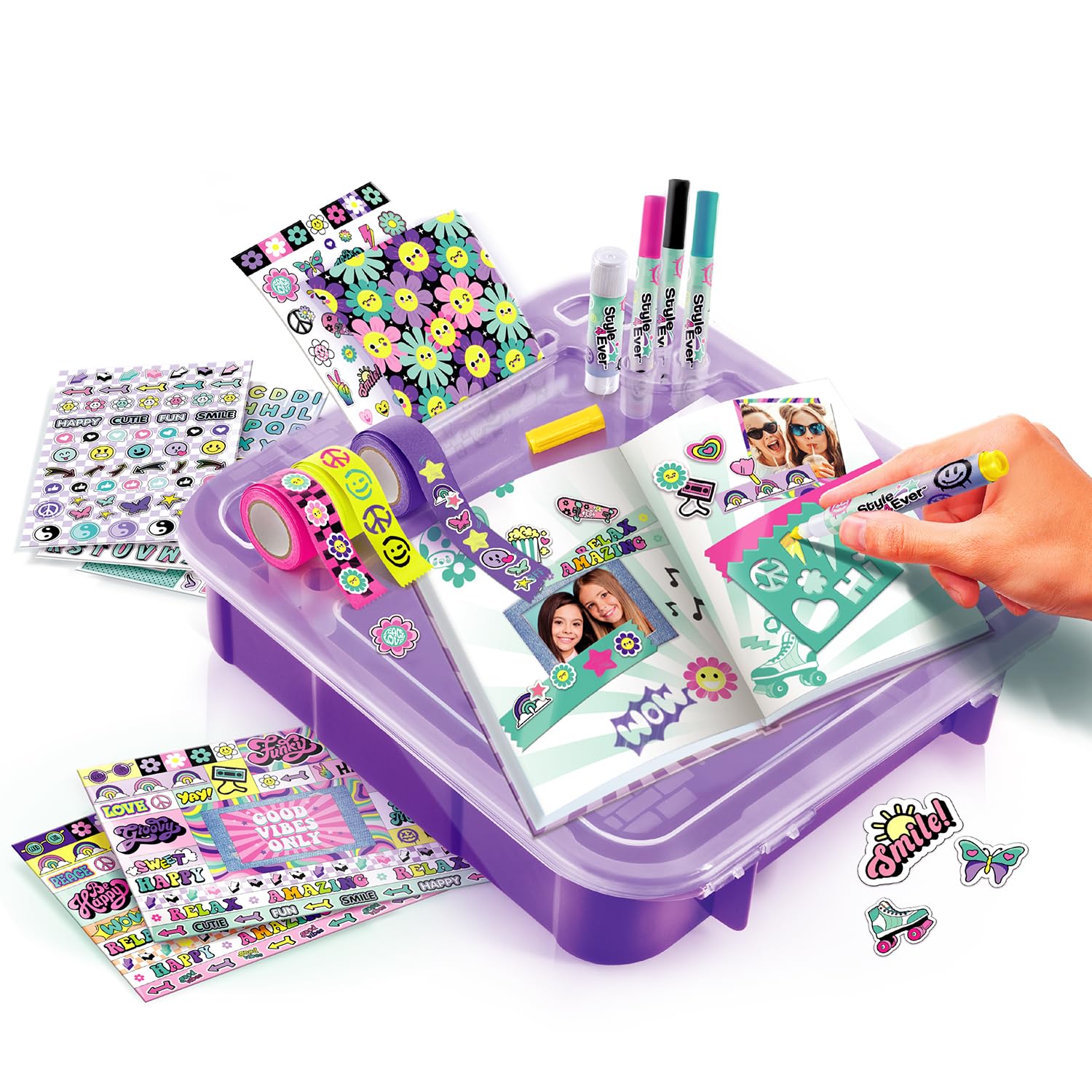 Canal Toys - Style 4 Ever - Valigetta di decorazione con diario - Kit con +250 Accessori, Nastri Adesivi, Adesivi, Pennarelli, Stencil - Scrapbooking Case - OFG289