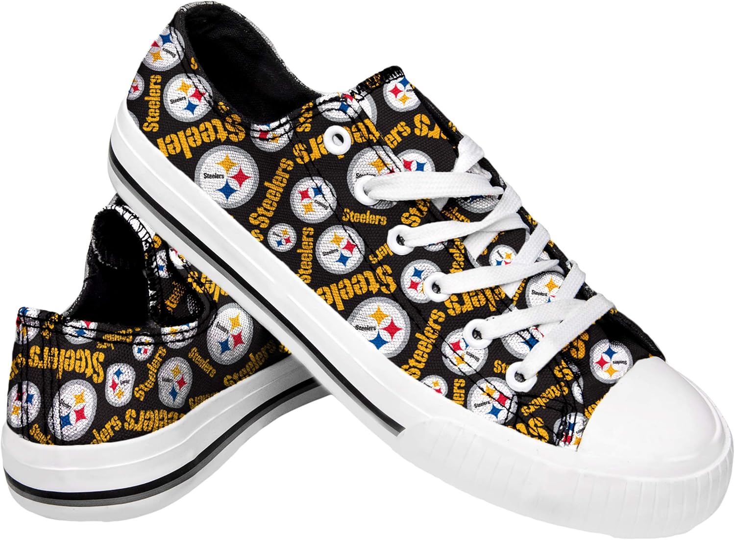 FOCO Womens NFL Team Logo Ladies Fashion Repeat Print Low Top Canvas Sneakers Shoes