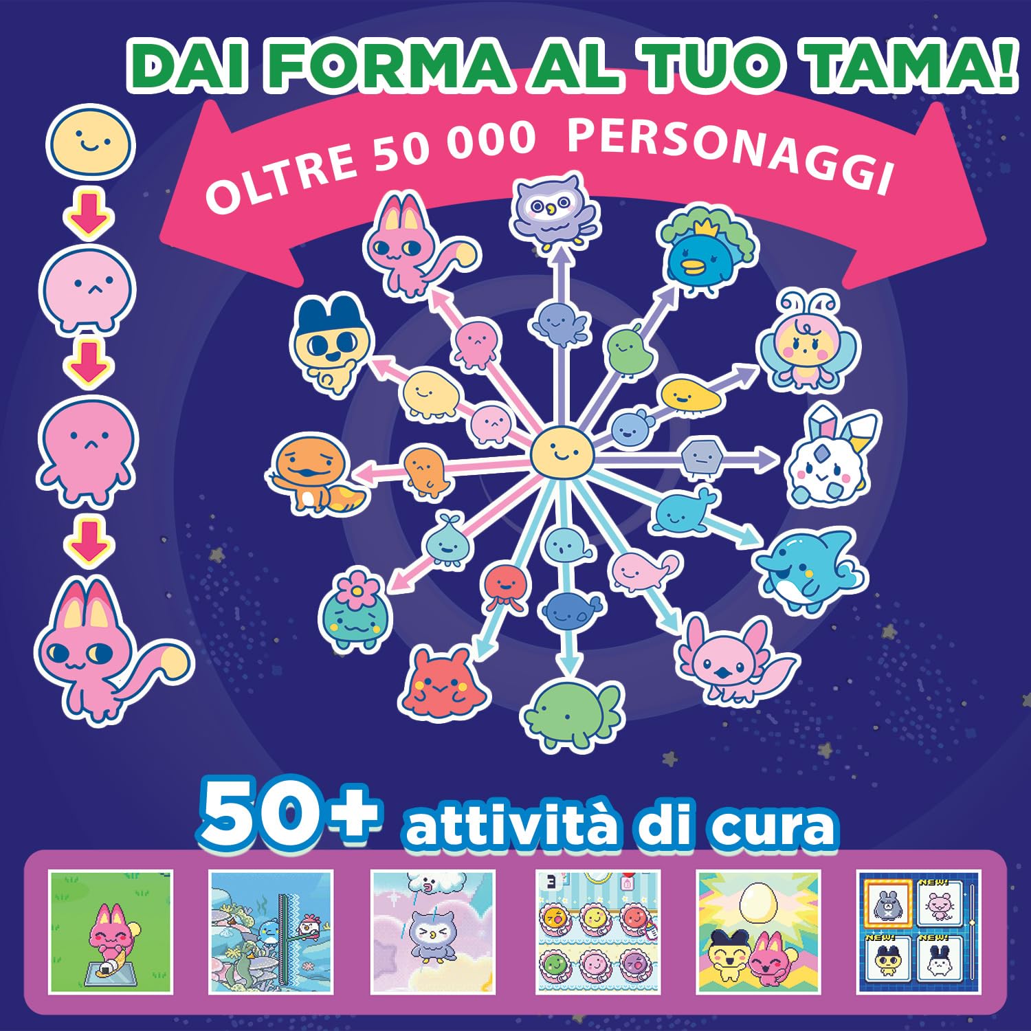 TAMAGOTCHI Bandai Paradise Acqua - Animale Virtuale da accudire Giocattolo Interattivo in italiano, rotella di zoom - Modello Acqua Blu - Giocattolo per Bambini dai 6 anni in su - 43422