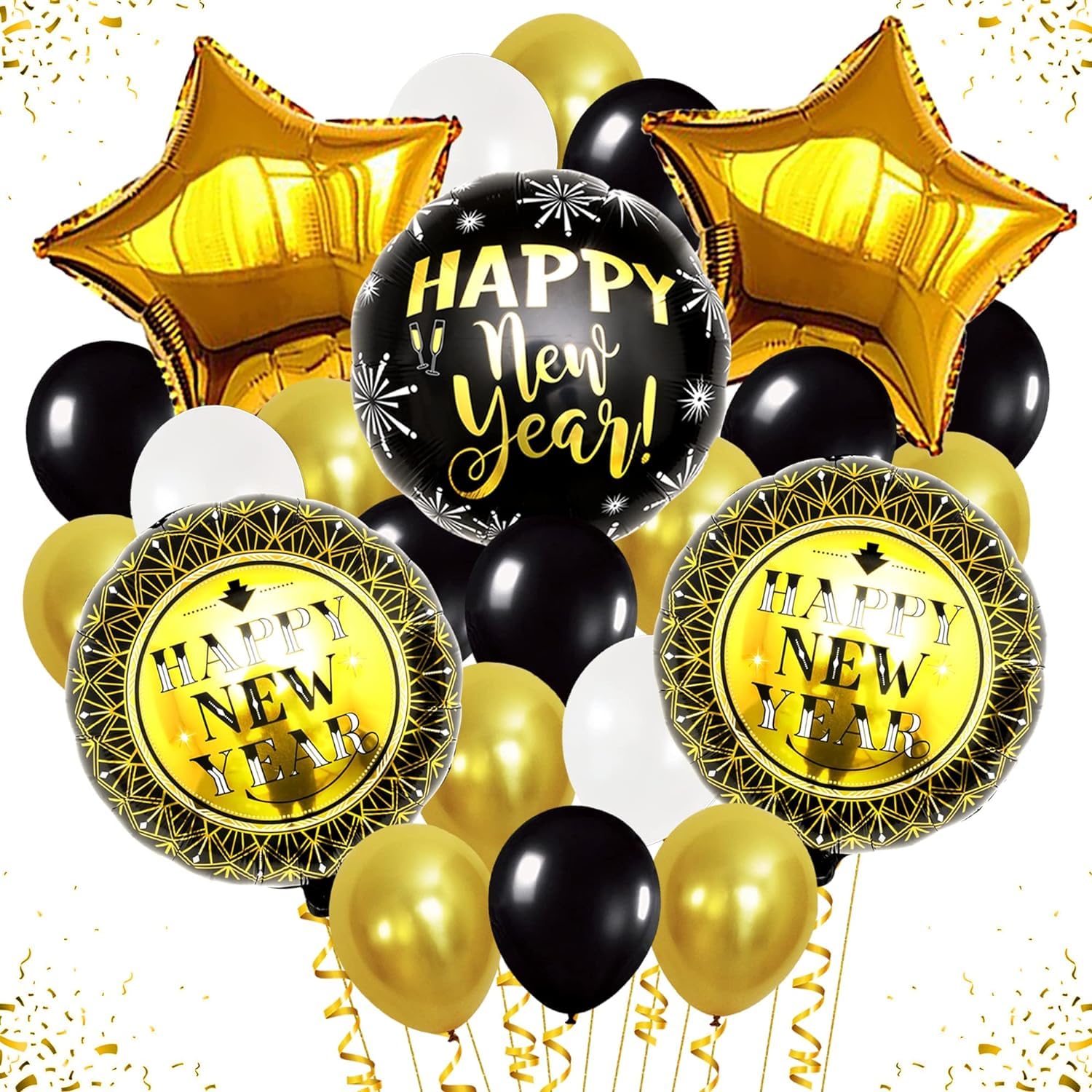 Huge Happy New Year Balloons Set - Pack of 36 | NYE Decorations 2024 Balloon | Happy New Year 2024 Balloons with Latex Balloons for Happy New Year Decorations 2024 | New Year’s Eve Party Supplies