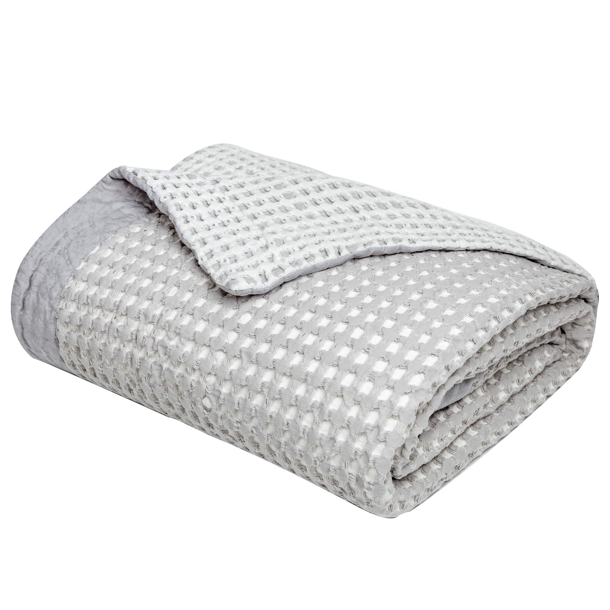 Sofila100% Cotton Waffle Weave Thermal Blanket Reversible Premium Soft Warm Comfortable for Bed Couch Sofa All Season Decoration 90 x 90 inches Grey