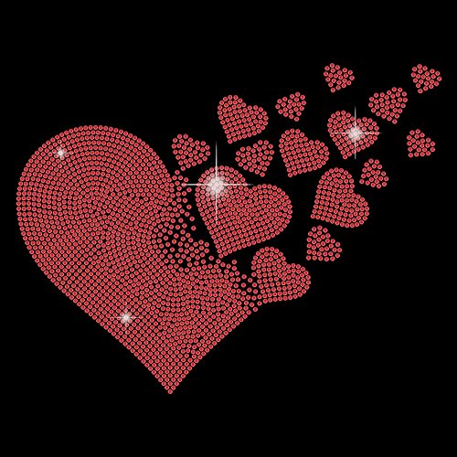 ORIGACH Calcomanía de transferencia de calor con diamantes de imitación de corazón rojo, decoración de reparación de ropa para camiseta, sombrero,