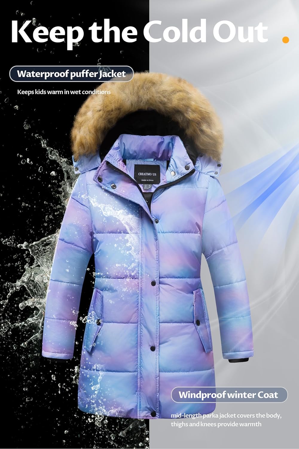 Girl's Winter Fleece Lined Long Parka Puffer Coat Thicken Ski Jacket With Fur Trim Hood