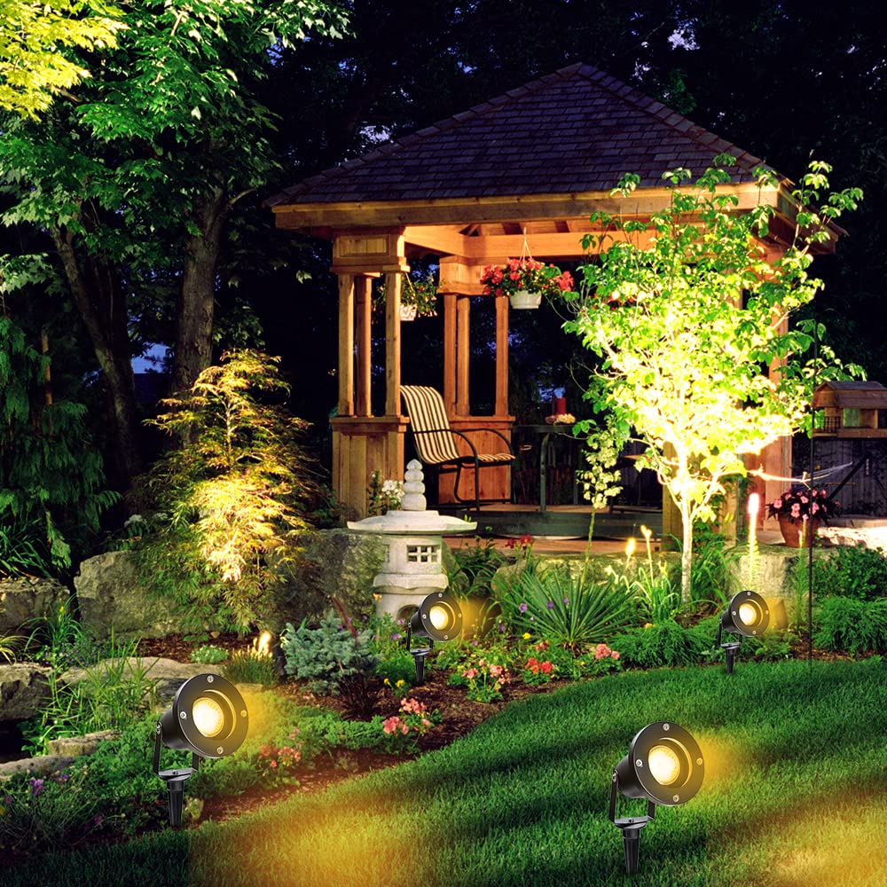 Herrselsam Zewnętrzna lampa punktowa LED, 6 sztuk 4 W GU10, oświetlenie ogrodowe z palikiem, oświetlenie ogrodowe ciepła biel 3000 K, wodoodporna zewnętrzna lampa LED IP65, do ogrodu, na taras,