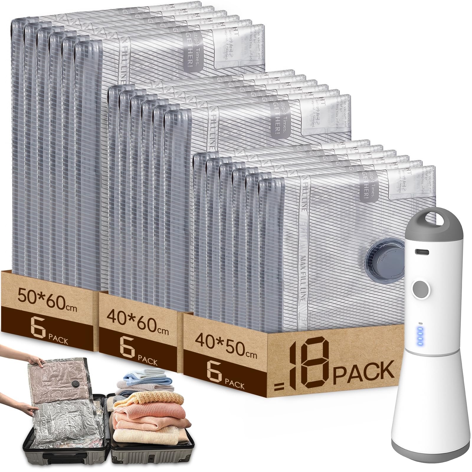 Vacbird Vacuum Storage Bags, Wireless Electric Air Pump Space Saver Bags for Travel and Home, 18 Pack