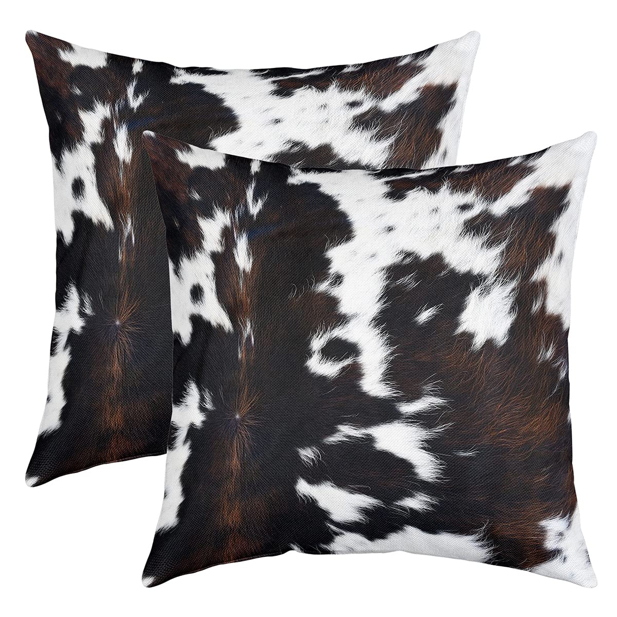 Homemissing Cow Fur Throw Pillow Covers 16"x16" Set of 2 Soft Farmhouse Cowhide Cow Skin Pillow Cases Cushion Covers for Living Room Rustic Wild Animal Decorative Throw Pillowcases for Sofa Chair