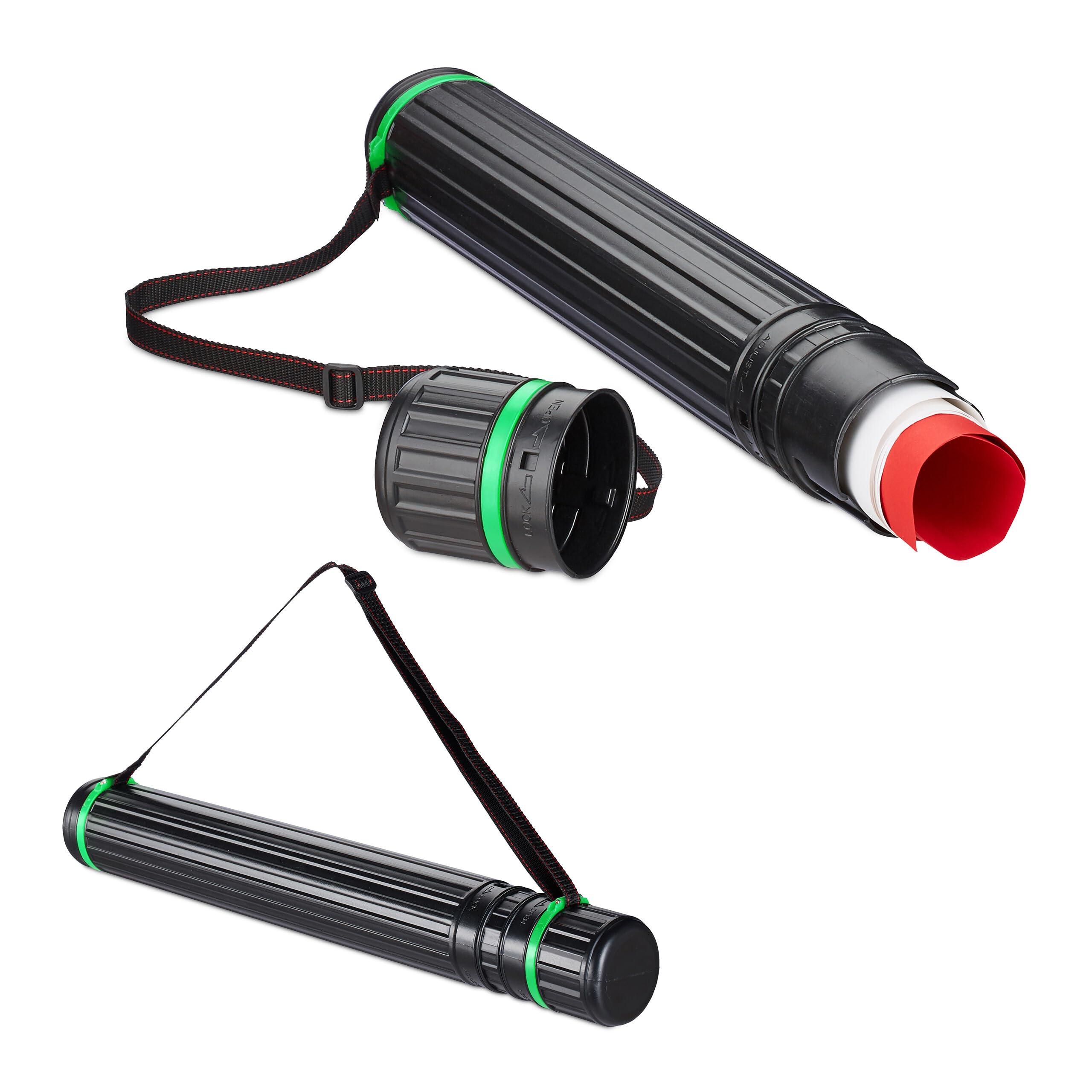 Relaxdays Tube de Transport Extensible 64-107 cm Noir et Vert Lot 2