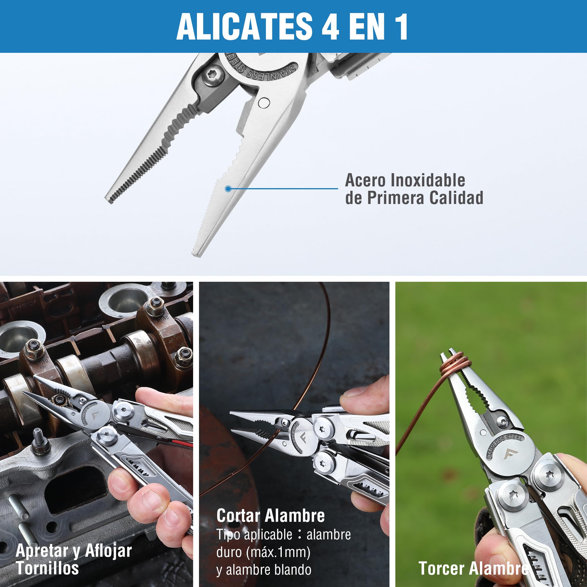 FLISSA Alicates Multiusos, 19 en 1 Navaja Multiusos, Multiherramienta de Alicates, Herramienta Multiusos, Accesorios para Camping, Reparación, Senderismo, Incluye Bolsa Portátil