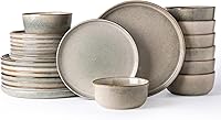 AmorArc 24-Piece Stoneware Dinnerware Set for 8 - Reactive Glaze Plates & Bowls, Scratch-Resistant, Microwave & Dishwasher Safe