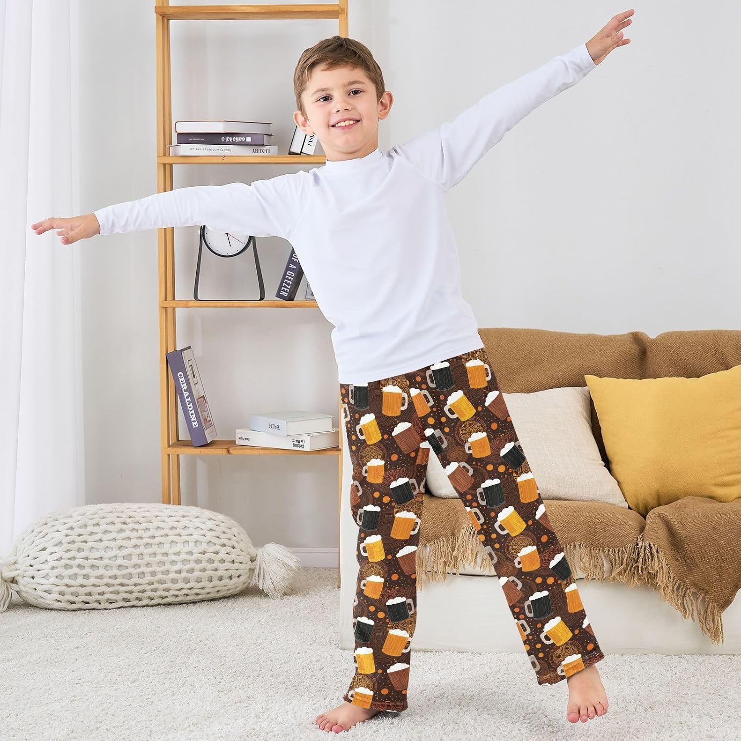 Beers Mugs Dots Boys Pants for Kids Fleece Bottoms Long Jogger Pants Trousers with Pockets Size 6-14Y