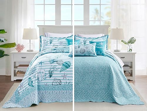 Miniatura 2 de HZ & HY Coastal - Colcha extragrande extragrande de 128 x 120 pulgadas, extra ancha, ropa de cama ligera para playa, colcha náutica, costuras