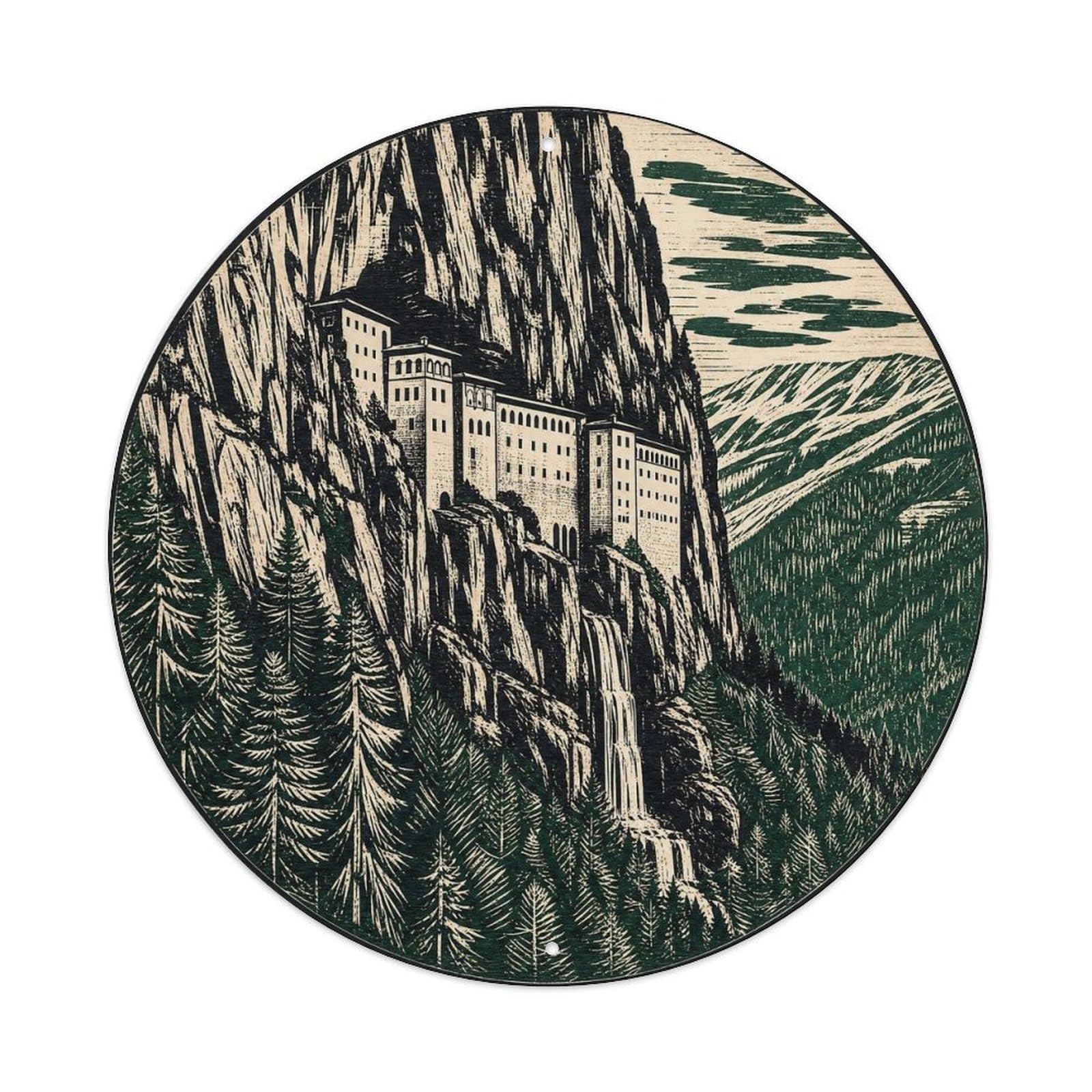 Sumela Monastery Turkish Sacred Woodblock Graphic Metal Tin Sign