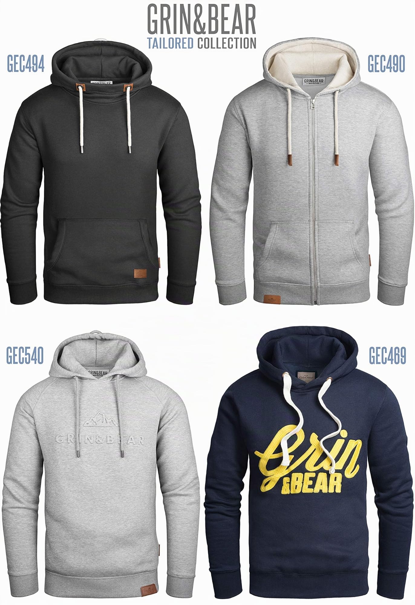 Grin&Bear GEC494 - Sudadera con Capucha y Cuello Alto para Hombre