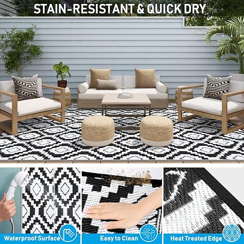 Miniatura 4 de HIHEGD Alfombra de exterior de 9 x 12 pies para patio, campamento, caravana, tapete reversible impermeable, alfombra de paja de plástico para
