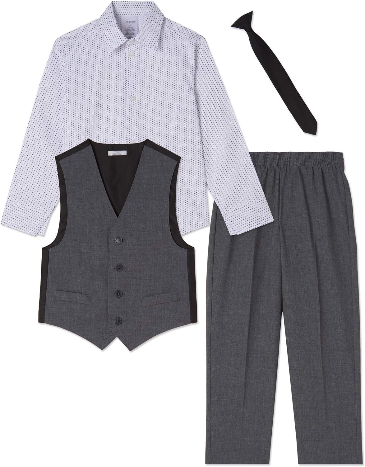 Calvin Klein Boys 4-Piece Formal Dress Up Suit Vest Set, Vest, Pants, Collared Dress Shirt, and Tie - Image 2