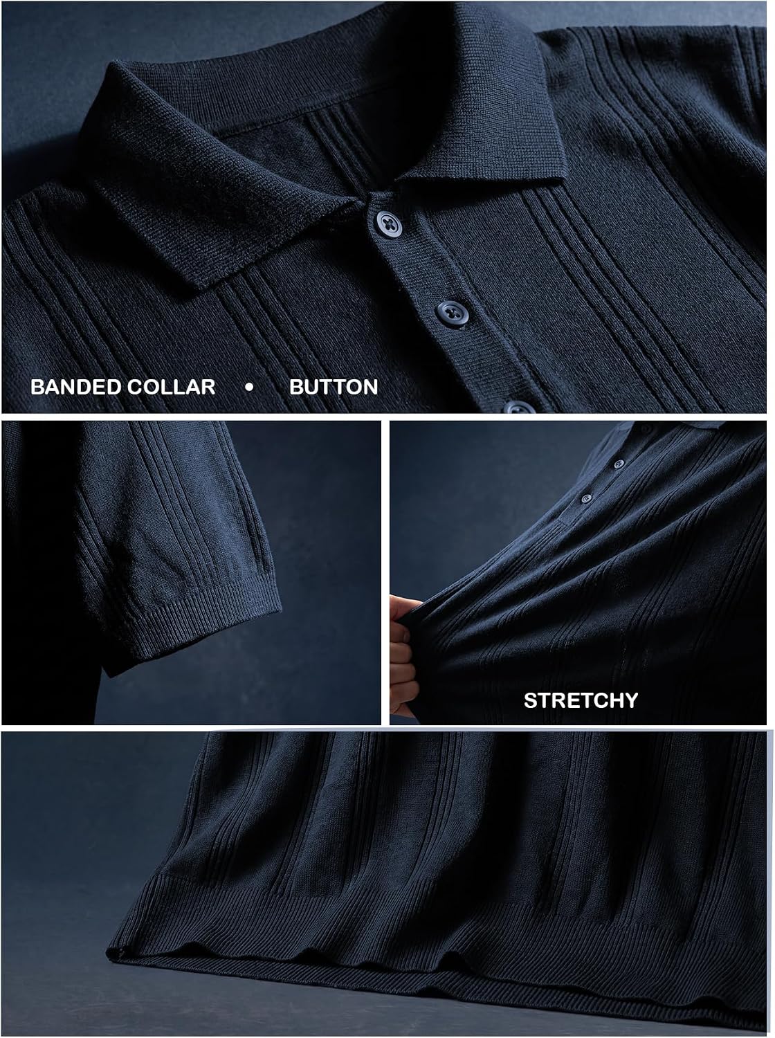 Mens Big and Tall Knit Polo Shirts Short Sleeve Casual Ribbed Textured Stretchy Polo Shirt for Summer Vacation X-6XL