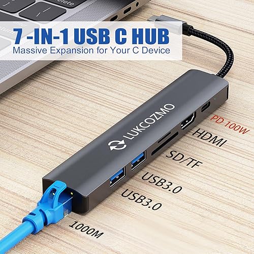 Miniatura 8 de Hub USB C Hub Divisor USB USB 7 en 1 Extensor USB con 4 puertos USB, 1 puerto USBC Lector de tarjetas TFSD Salida de audio compatible con MacBookPad