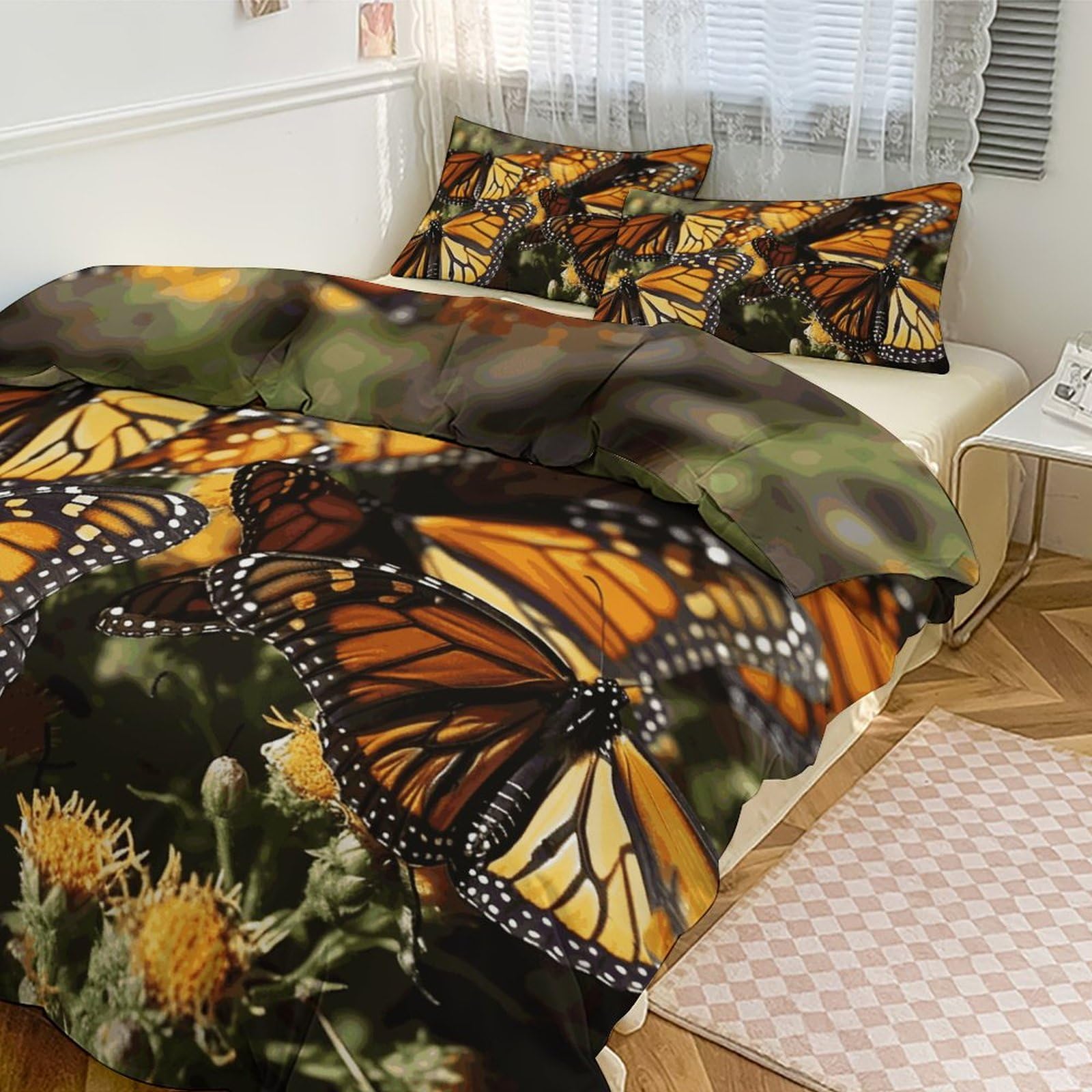 Couette pour grand lit parure de lit 3 pièces motif papillons 259x228 cm