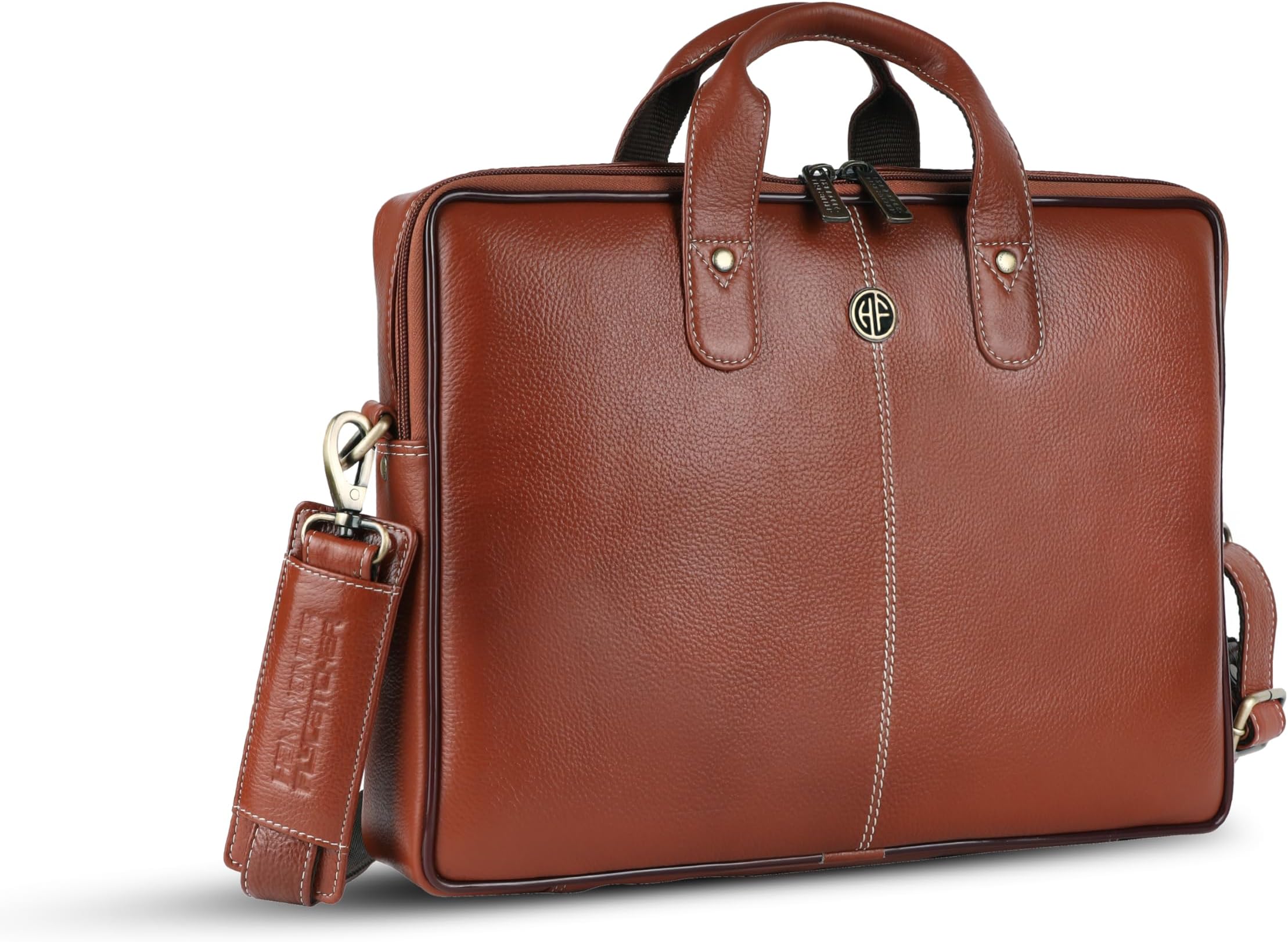 HAMMONDS FLYCATCHER Genuine Leather Office Bag for Men - Laptop Bag for Men - Padded Laptop Compartment, Fits 14 Inch Laptop - Adjustable Strap, 1 Year Warranty - Office, Travel, Daily Use - Tan