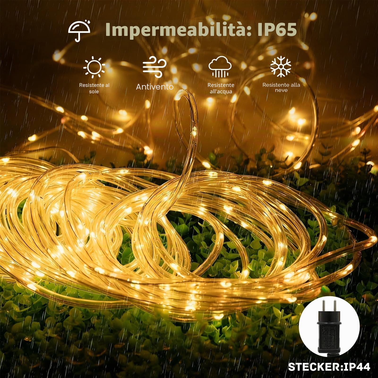 Tubo luminoso da 10 m, 200 LED con telecomando, diametro 7,5 mm, per esterni, IP65, impermeabile, 8 modalità, dimmerabile e timer, tubo luminoso a LED, per interni ed esterni, Natale, giardino, feste