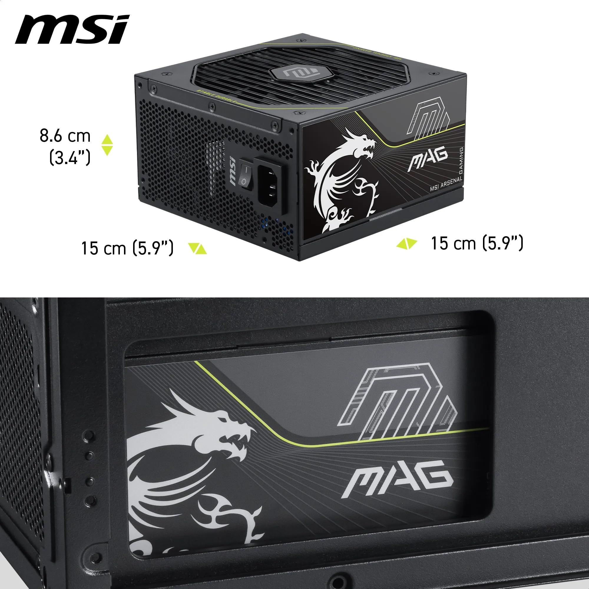 MSI MAG A1200PLS PCIE5 Alimentazione PC, 1200W, ATX, 80 Plus Platinum, ATX 3.1, Compatibile PCIe 5.1, Connettore nativo 12V-2x6 Bicolore, Cavi goffrati