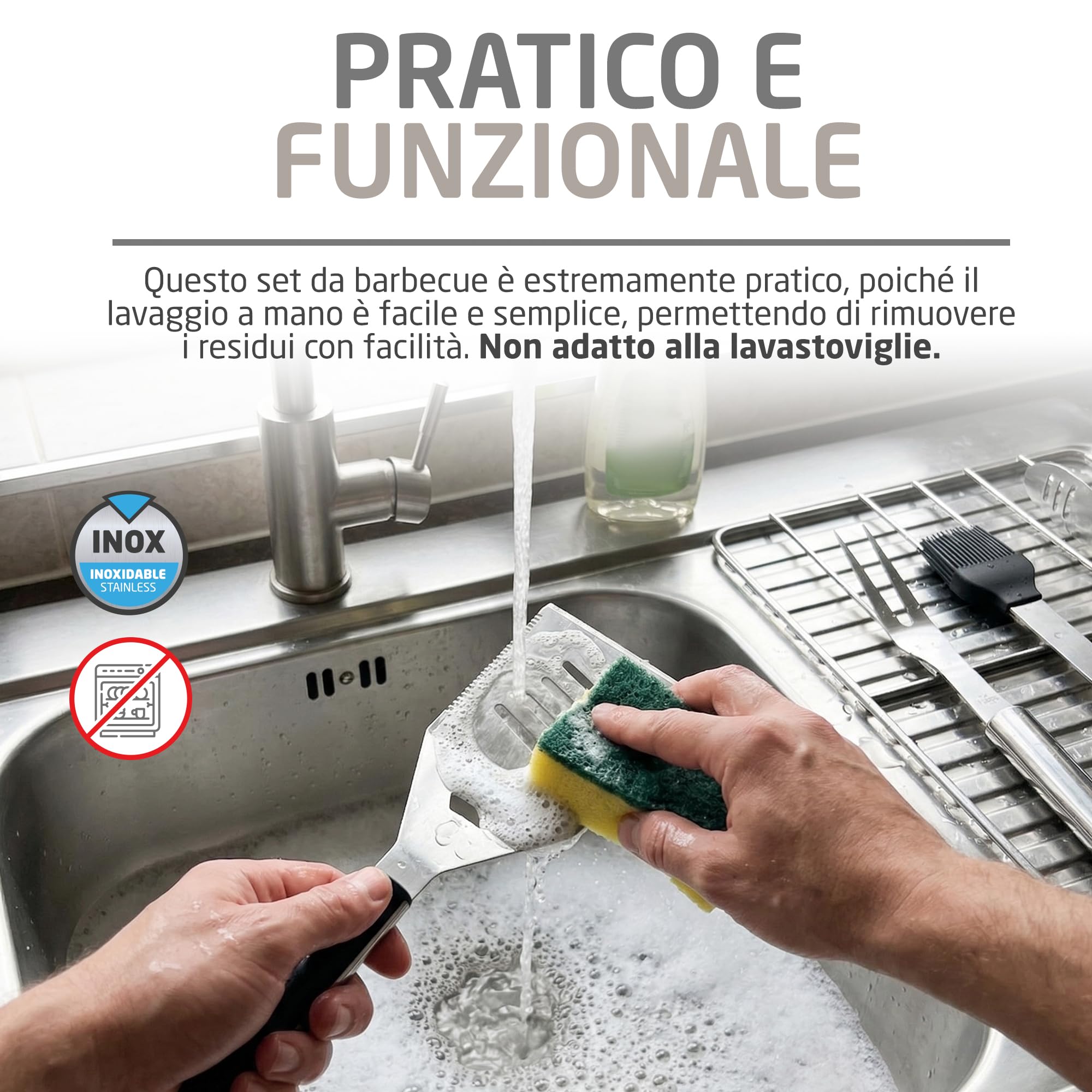 Amig - Kit 10 Accessori per Barbecue - Acciaio Inossidabile - Set Completo di Utensili - Accessori Pratici e Presentazione Curata per Regalo - Mod. AM03