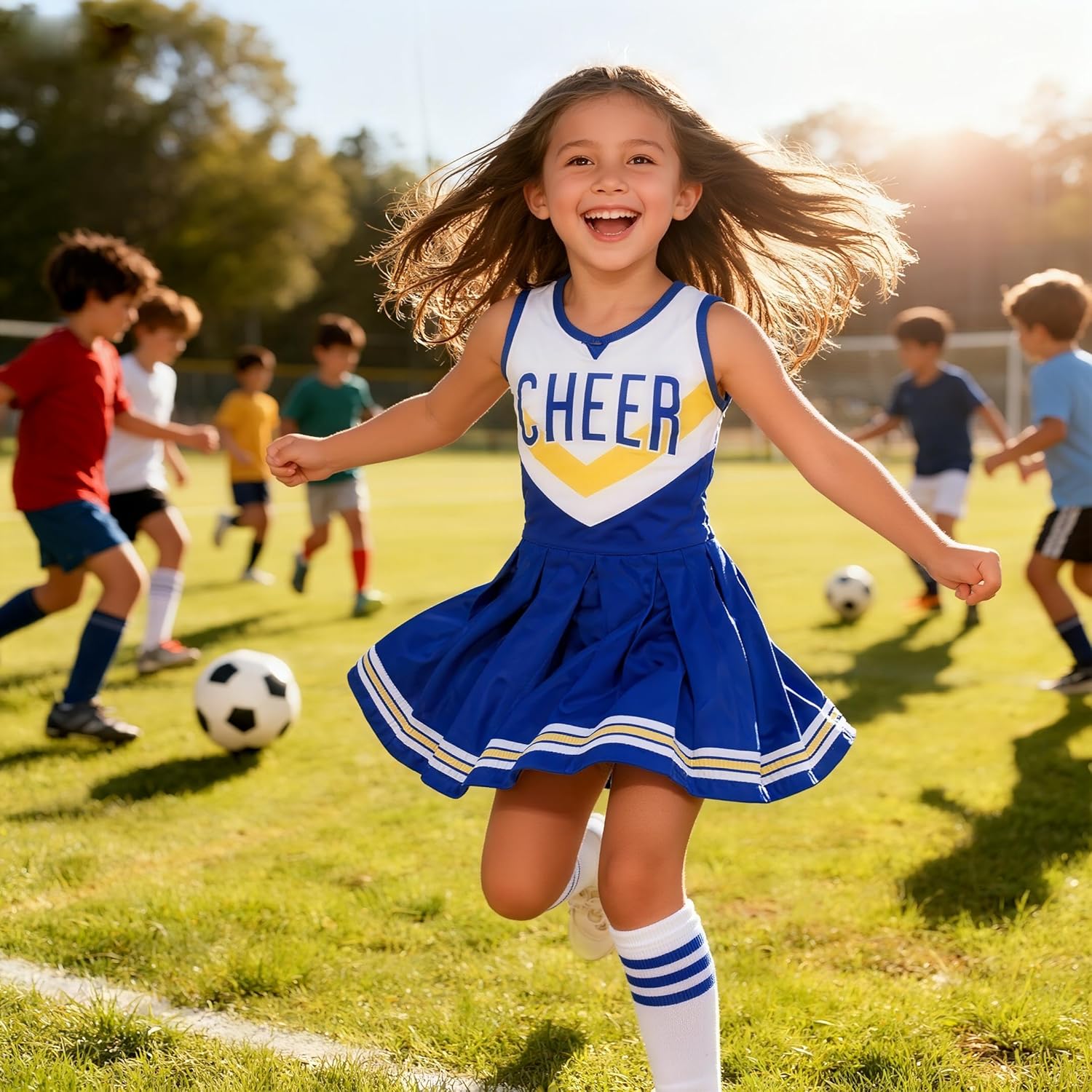 Cheerleader Costume for Girls Cheerleader Outfit for Kids Cheerleading Dress with Pom Poms for Halloween Dress Up - Image 5
