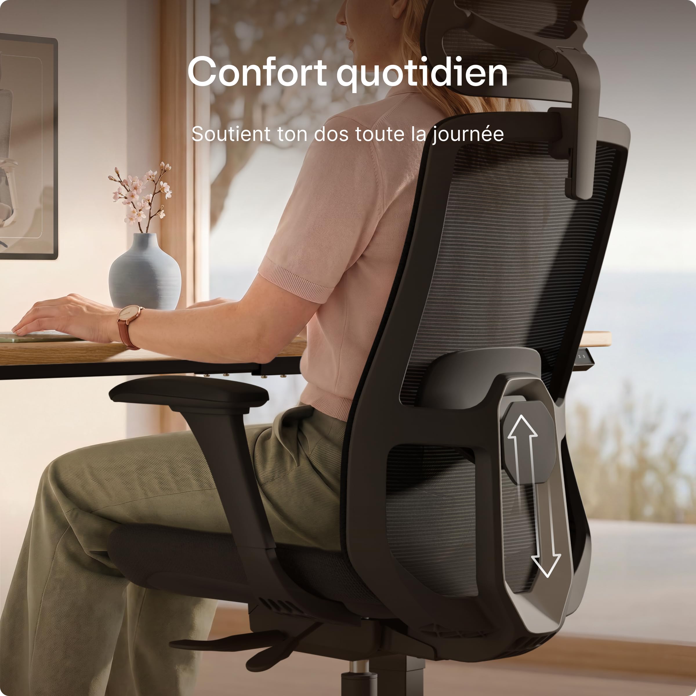Desktronic Chaise de Bureau Ergonomique réglable Chaise de Bureau avec Appui-tête, accoudoirs, Support Lombaire, réglages de la Hauteur - Maille Respirante