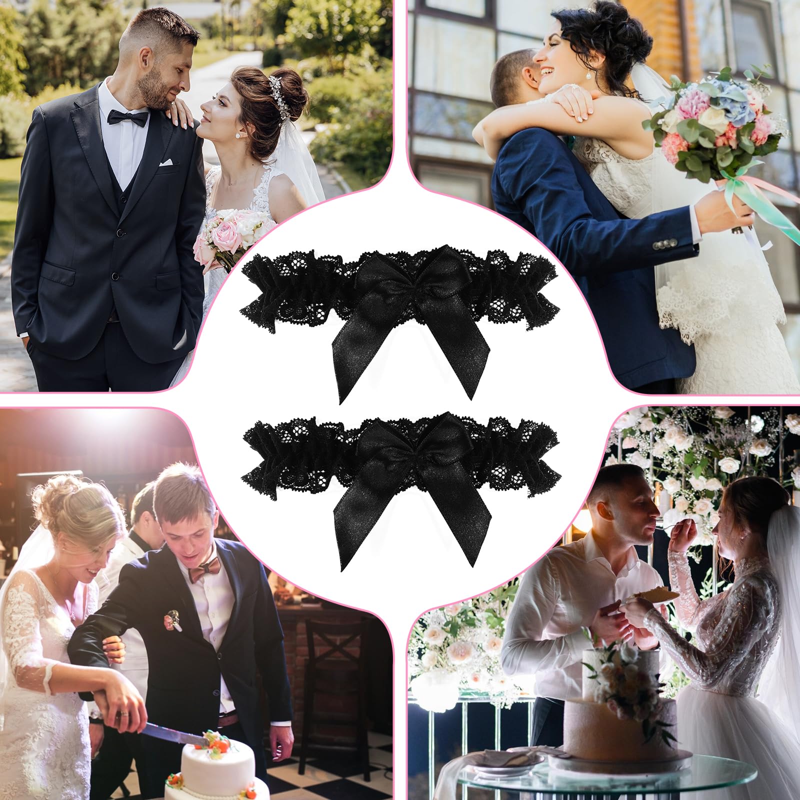 2PCS Lace Wedding Garter for Bride, Black Garter Belt with Bowknot, Sexy Thigh Garters for Women, Legthigh Garters Belt for Wedding, Party, Gifts for Women and Girls（13.39-23.62 Inches）