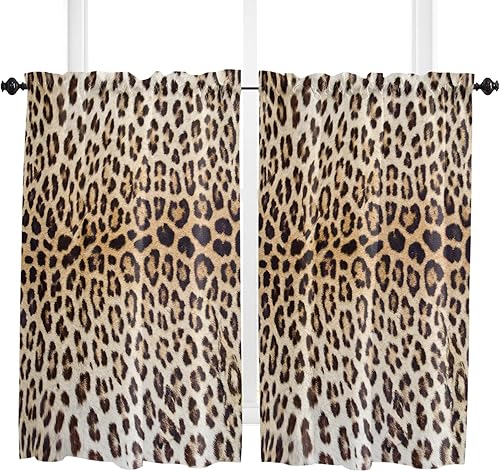 Miniatura 2 de Cortinas con estampado de leopardo para cocina, cenefa de ventana con bolsillo para barra, cortinas cortas filtrantes de luz, 2 paneles con textura