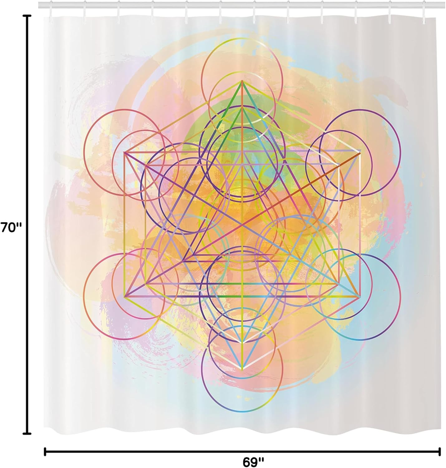 Ambesonne Geometry Shower Curtain, Psychedelic Flower of Life with Modern Hallucinatory Hexagonal Art, Cloth Fabric Bathroom Decor Set with Hooks, 69" W x 70" L, Blush Soft Blue Rose