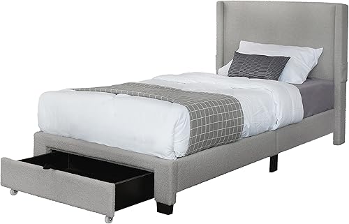 Miniatura 7 de YOPTO Base de cama tapizada de tela Boucle de tamaño individual con cajones y bolsillos grandes y espaciosos, cama con respaldo de alas para