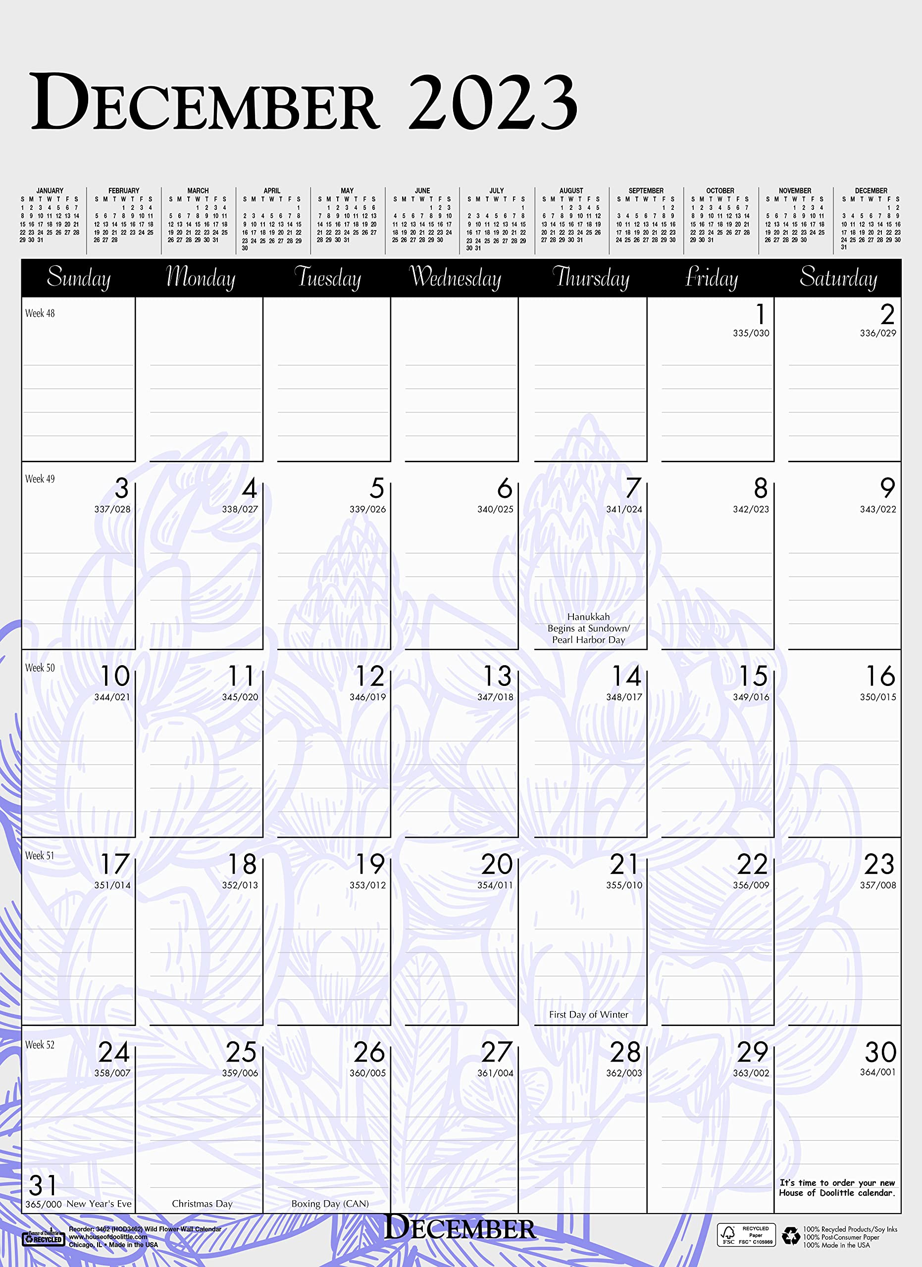 House of Doolittle Monatlicher Wandkalender 2023, Wildblume, 30,5 x 41,5 cm, Januar - Dezember (HOD3462-23)