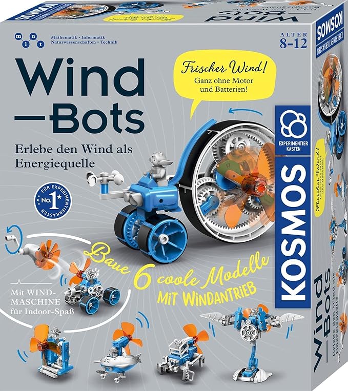 Kosmos 621056 Wind Bots Experimentar con energías renovables para niños a partir de 8 años, kit para 6 modelos diferentes de robots, propulsado por energía eólica, incluye máquina eólica