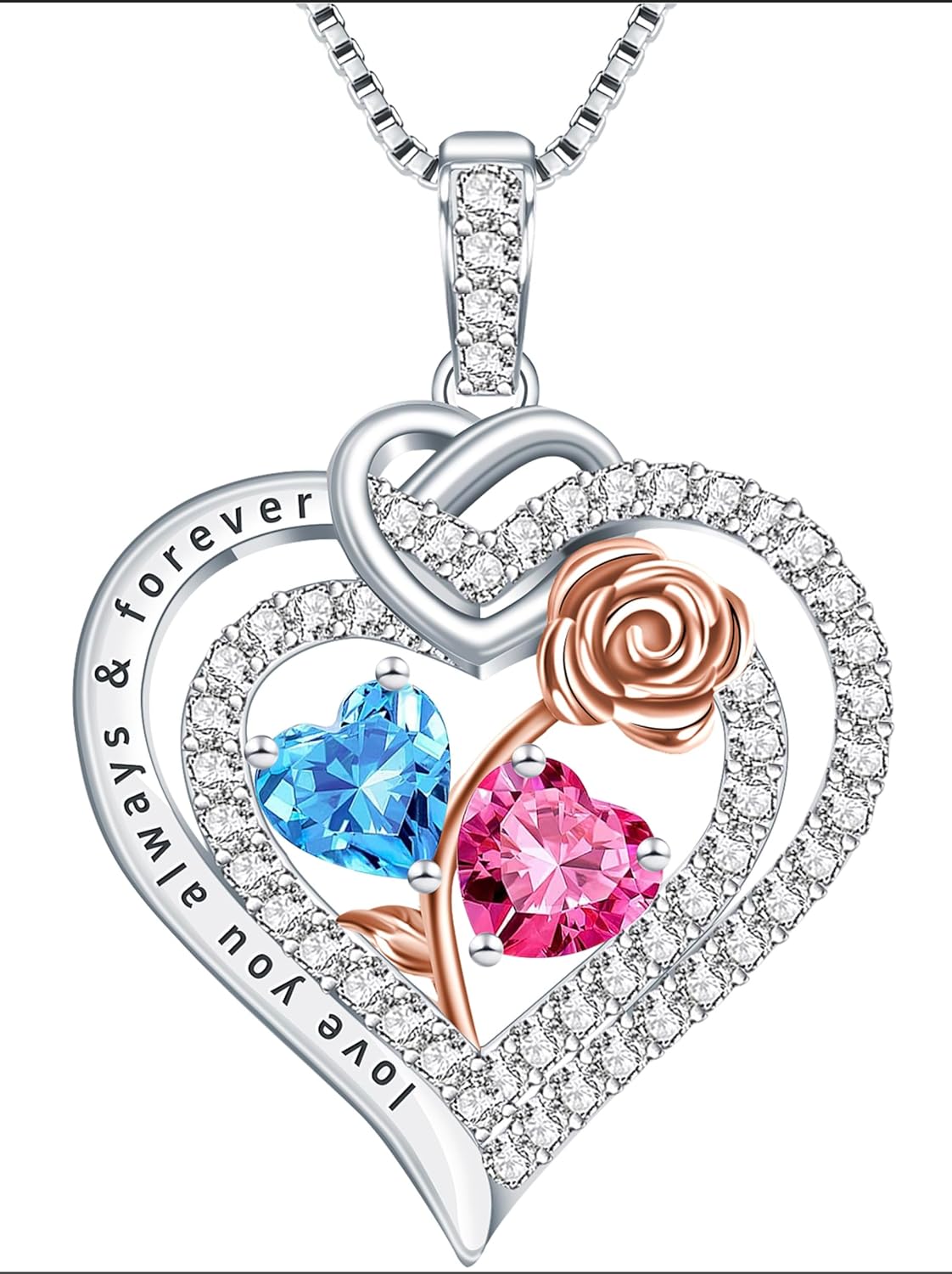 LAVALE Necklaces Gifts for Women, Rose Heart Birthstone Necklace, Anniversary Mothers Day Gifts, Birthday Gifts for Wife Girlfriend, Ruby January Birthstone Jewelry (03-10 Mar-Oct Birthstone)