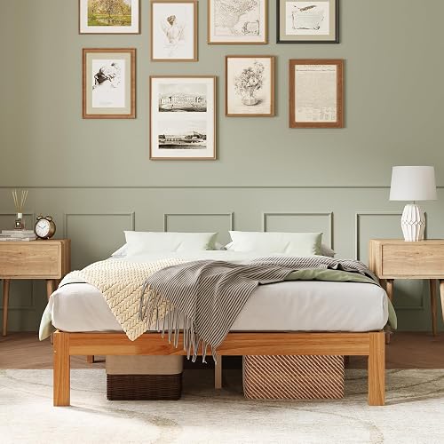 Novilla 12 Inch Wooden Full Size Bed Frame, Full Size Platform Bed Frame Without Headboard, Sturdy Wood Slat Support, No Box Spring Needed, Easy Assembly, Natural