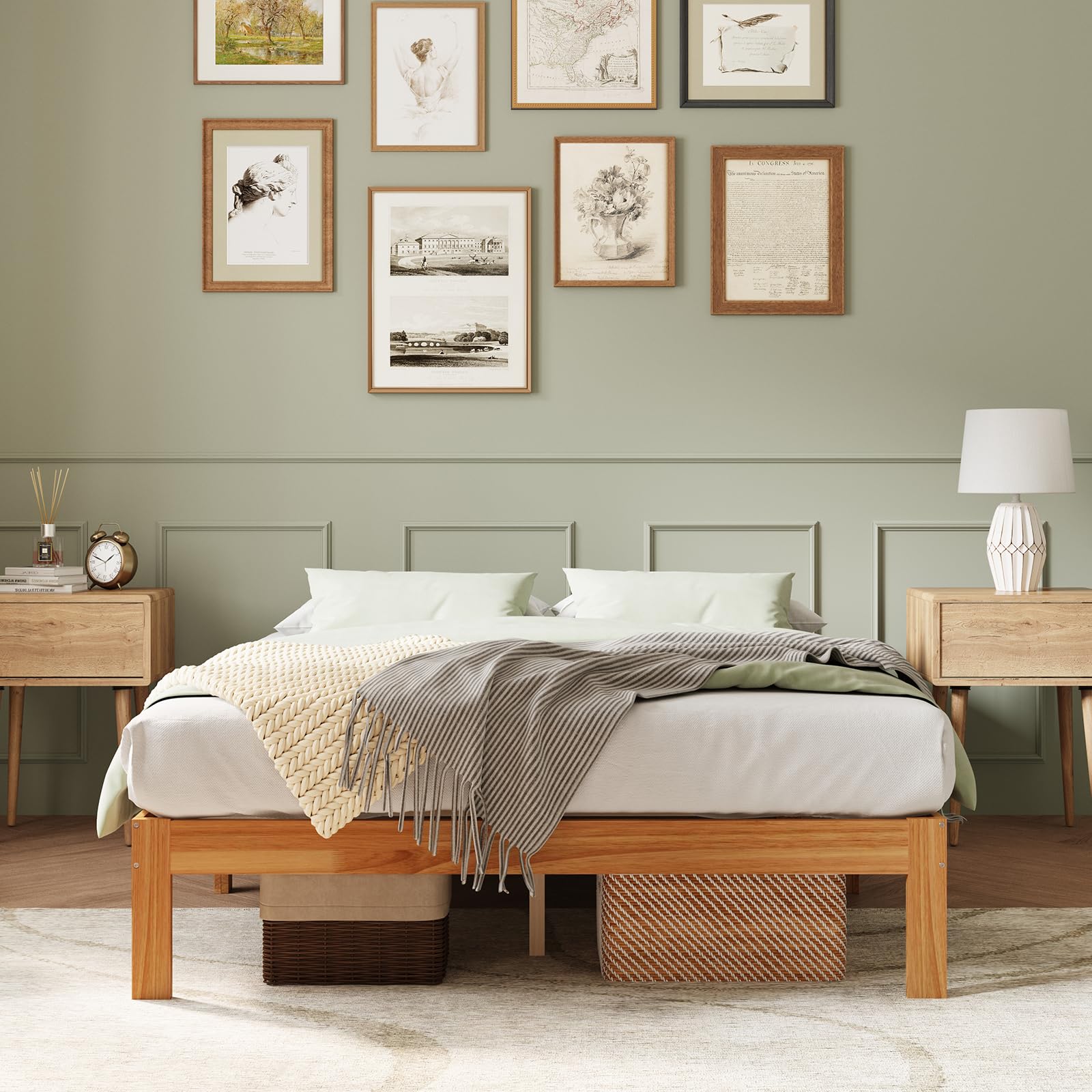 Photo 1 of Novilla 12 Inch Wooden Twin Bed Frame, Platform Twin Size Bed Frame Without Headboard, Sturdy Wood Slat Support, No Box Spring Needed, Easy Assembly, Natural