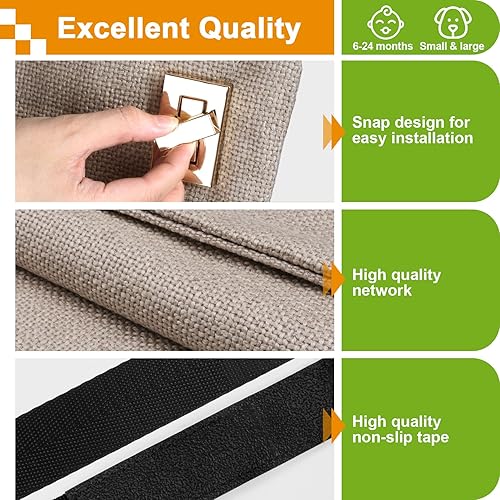 Miniatura 3 de Puerta de tela para barandillas de escaleras para bebés, puertas de barrera de seguridad para perros y mascotas para escaleras, sin taladro,