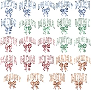 Bow DTF Transfers Ready to Press - 24 Sheets MOM Mama Grandma Auntie Iron on Transfers Coquettee Blue Green Yellow Iron on Vinyl Design for Tshirts Clothes Jacket Hat Bag DIY Craft