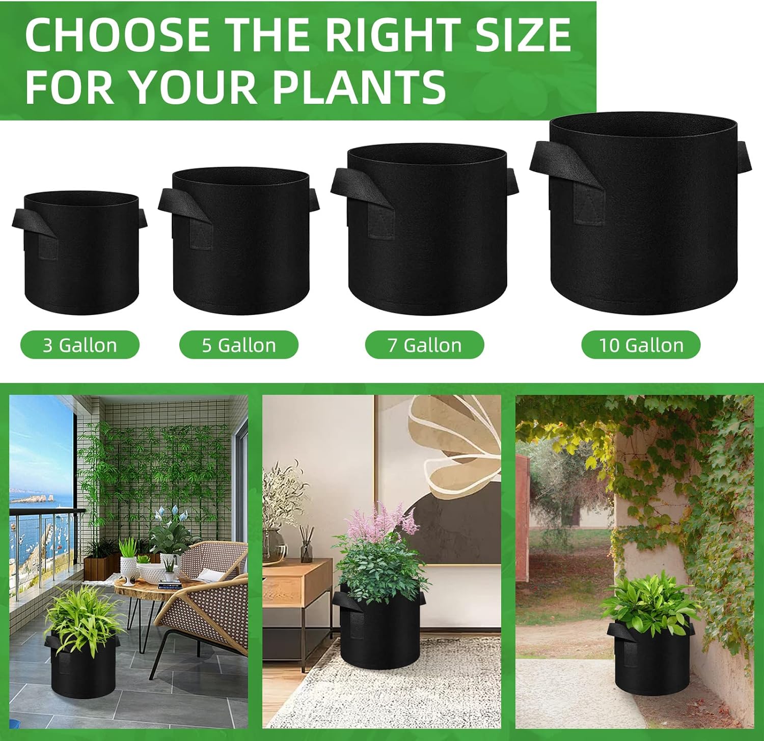 LITLANDSTAR 100-Pack 10 Gallon Grow Bags, Heavy Duty Thickened Nonwoven Aeration Fabric Pots with Handles, Aeration Grow Bags for Vegetable/Flower/Plant